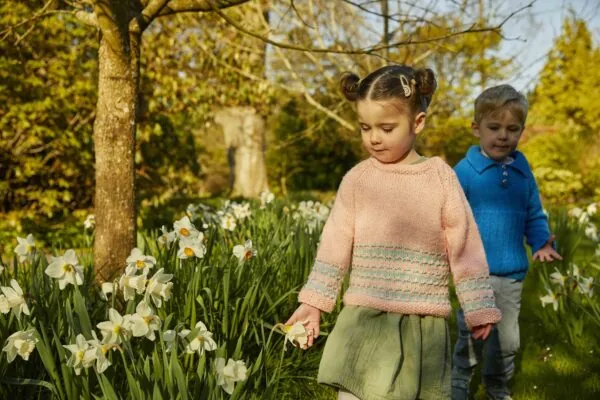 Children walking through daffodils in spring at Borde Hill. Image: Emli Bendixen