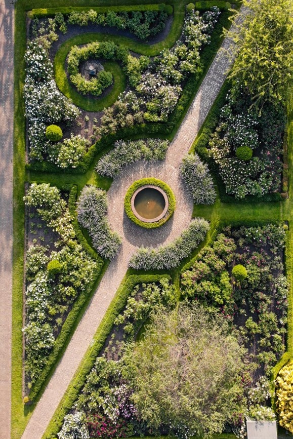Aerial view of the Rose Garden, highlighting the distinctive Robin Williams design.